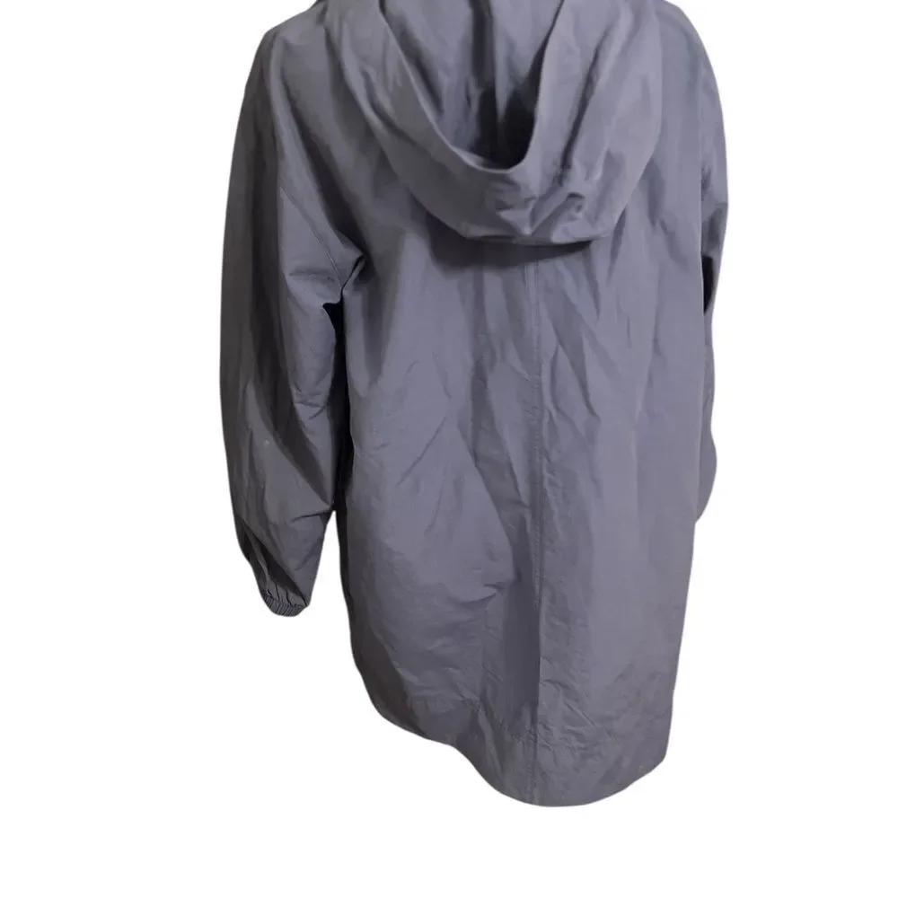Eileen Fisher Stand Collar Hidden Hood Organic Cotton Blend Coat In Twilight Xs - Picture 7 of 14